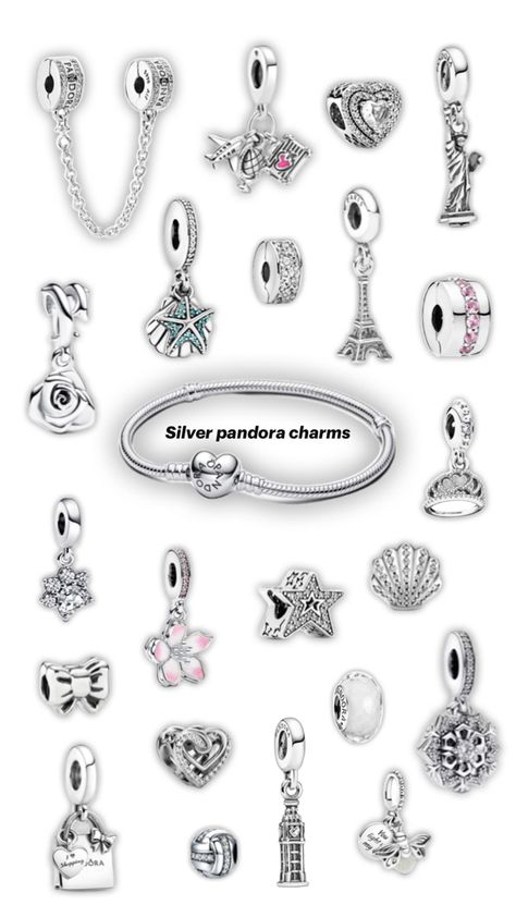 #silver #pandora #charms #jewelry #pinterest #howtostyle #fashionn Silver Pandora Charms, Pandora Charms, Charms, Silver