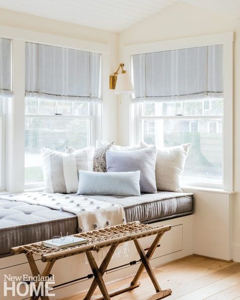 House In The Hamptons, Cozy Window Seat, Hamptons Beach House, French Mattress, New England Homes, Home Buying Process, Beach House Interior, Beach House Design, Beach Cottage Style