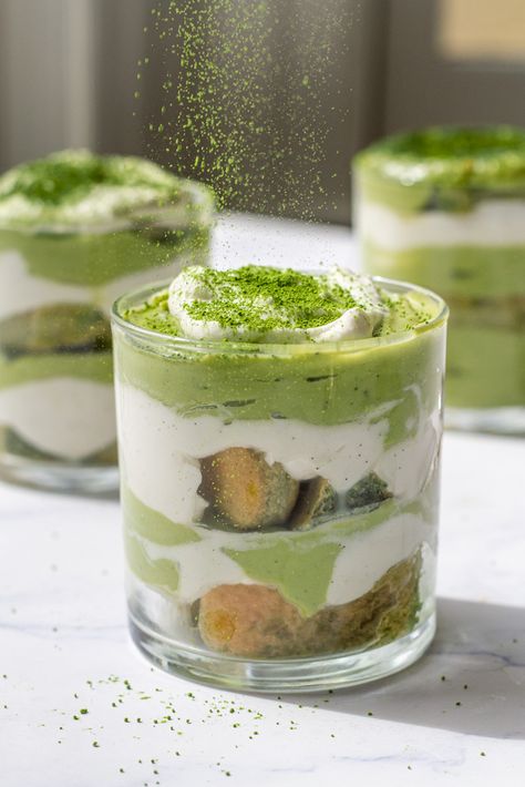 Matcha Tiramisu Cups - Kitchen-by-the-Sea November Treats, Matcha Caramel, Matcha Parfait, Lady Fingers Recipe, Matcha Shop, Matcha Mousse, Tiramisu Cups, Matcha Tiramisu, Matcha Lover