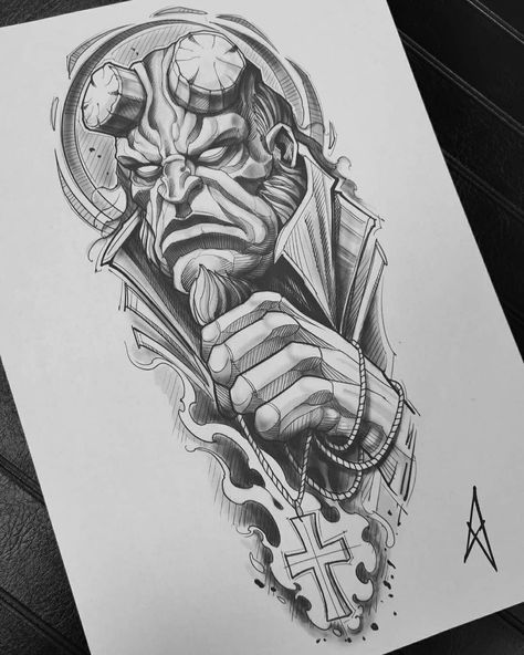 Tato Realis, Hellboy Tattoo, Hero Tattoo, Hellboy Art, Marvel Tattoos, Tattoo Zeichnungen, Mythology Tattoos, Sketch Tattoo Design, Tattoo Style Drawings