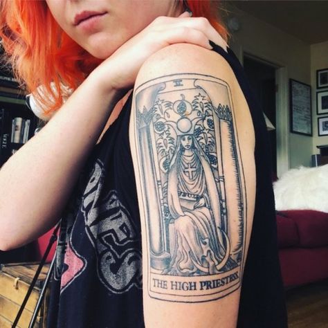 High Priestess Tattoo, Priestess Tattoo, Cute Tattoos With Meaning, High Priestess Tarot, Tarot Card Tattoo, Tarot Tattoo, Tattoos To Cover Scars, Card Tattoo Designs, Birthday Tattoo