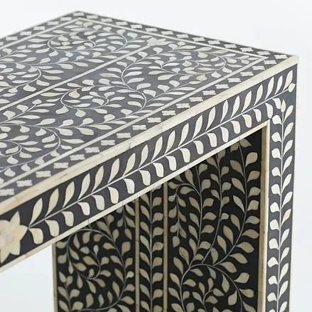 Bone Inlay Console Tables & Desks | Trendycraftin Inlay Console Table, Bone Inlay Console, Waterfall Console, Bone Inlay Furniture, Inlay Furniture, Simple Living Room, Traditional Furniture, Wood Inlay, Bone Inlay