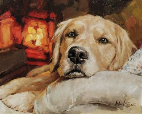 Golden Retriever Painting, Dog Illustration Art, Paints On Canvas, Dog Portraits Painting, Portraits Of People, Dog Portraits Art, Animal Portraits Art, Modern Portraits, Winter Comfort