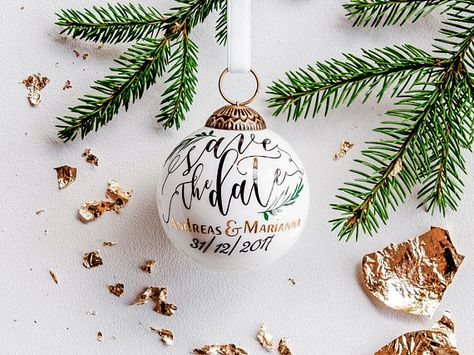 Wedding gift We're Engaged, White Christmas Ornaments, Personalized Engagement Gifts, Vintage Inspired Christmas, Christmas Wedding Gifts, Engagement Ornaments, Engagement Gifts For Couples, Engagement Announcement, Engagement Inspiration