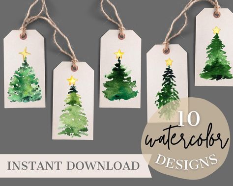 Watercolor Holiday Tags Christmas Tree Printable Gift Tags DIY Holiday Art Christmas Tree Label Simple Gift Tag Instant Download Tags - Etsy Christmas Ornament Tags, Christmas Tree Printable, Christmas Tree Gift Tags, Christmas Gift Tags Diy, Art Christmas Tree, Watercolor Holiday, Christmas Gift Tags Handmade, Tree Printable, Gift Labels Christmas