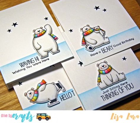 Mft Stamps Cards, Bear Card, Mft Cards, Polar Bears, Card Making Inspiration, Winter Cards, Animal Cards, Card Tutorials, Card Layout