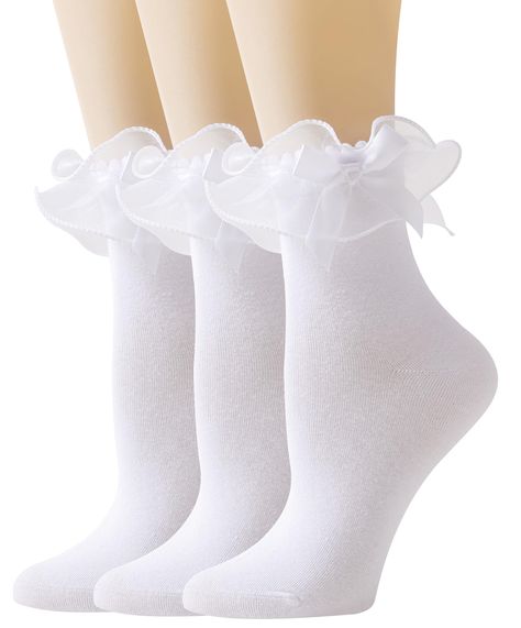 PRICES MAY VARY. 【AMHRLINGTO】 Creates the Best Socks for Women and Girls. Stylish and Cute Design: These Women's ace Ruffle Frilly Ankle Socks are the perfect blend of style and comfort. The adorable Pearl Lace design adds a touch of cuteness and fun to any outfit, making them perfect for women looking for cute and fashionable socks. The Ruffle Frilly design also gives them a playful touch, and they come in a range of colors to suit your preferences. Warm and Comfortable: Made with high-quality