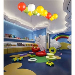 Daycare Rooms Ideas, Indoor Playroom Ideas, Balloons Ceiling, Kids Indoor Play Area, Kids Bedroom Lights, Nursery Daycare, Ceiling Light Bedroom, Kindergarten Interior, Balloon Ceiling