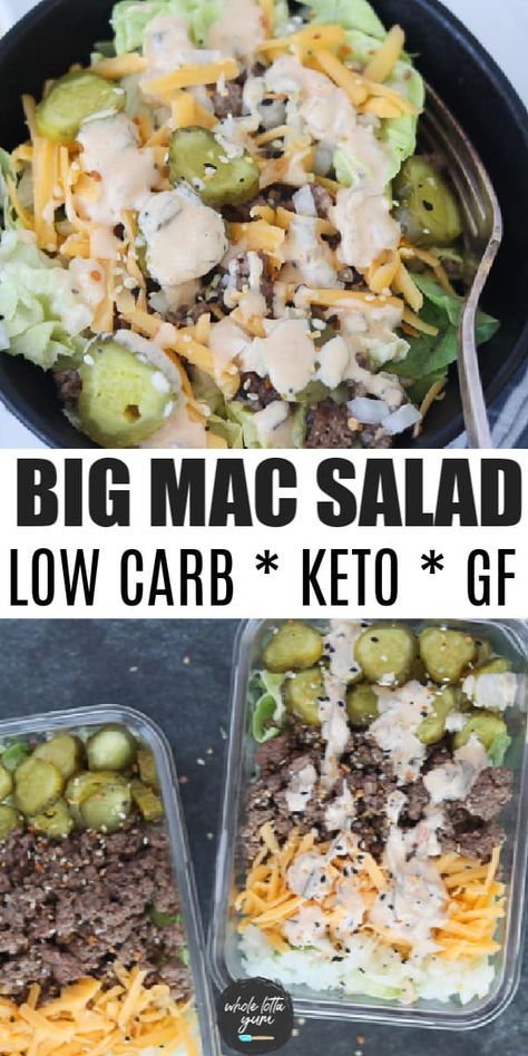 big mac in a bowl recipe pin for Pinterest Big Mac In A Bowl, Big Mac Salad, Mac Salad, Boiled Egg Diet Plan, Low Carb Diets, Keto Brownies, Keto Meal Prep, Healthy Low Carb Recipes, Keto Recipes Dinner