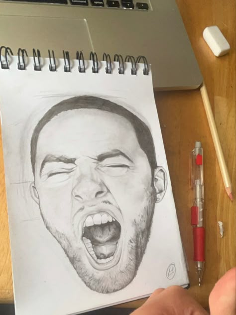 Mac Miller Sketch, Mac Miller Drawings, Mac Miller Painting, J Cole Drawing, Mac Miller Art, Pencil Sketchbook, Sketchbook Artist, Portrait Drawings, Sketchbook Inspo