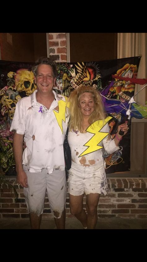 Struck by lightning, lightning strike, homemade costumes Lightning Bolt Costume, Struck By Lightning, Lightning Strike, Creative Valentines, Homemade Costumes, Lightning Strikes, Costume Diy, Diy Valentines Crafts, Couple Halloween