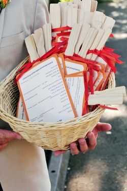 Colorful fan programs -- these are more DIY than the other fan programs I pinned -- I like both, but these made me think I could do them without incurring significant extra cost. Orange And Turquoise Wedding, Teal Groomsmen, Teal Orange Weddings, Ribbon Photography, Fan Programs, Orange Trends, Orange Wedding Colors, Orange Bridesmaid, Wedding Color Combos