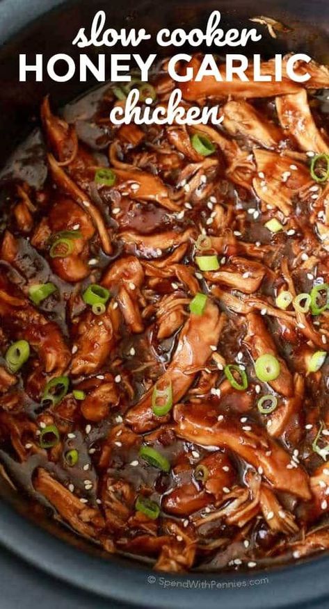 Easy Asian Dishes, Slow Cooker Honey Garlic Chicken, Crockpot Dishes, Best Slow Cooker, Chicken Slow Cooker Recipes, Honey Garlic Chicken, Läcker Mat, Chicken Fried, Think Food