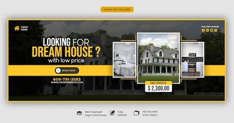 Real Estate Cover Photo, House Banner Design, Real Estate Graphic Design, Black And White Building, Furniture Graphic, Real Estate Banner, Architecture Classic, Estate House, Photo Facebook