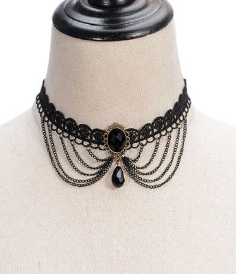 Black Victorian Lace & Rhinestone Choker - Unique Vintage - Womens, ACCESSORIES, JEWELRY Formal Goth, Black Flapper Dress, Black Lace Choker, Glam Jewelry, Goth Accessories, Gothic Glam, Beautiful Chokers, Lace Choker, Lace Necklace