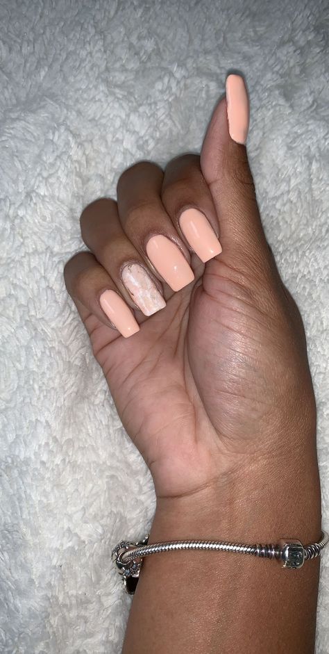 Salmon gel polish with white and gold accent nail Salmon Nails, Gold Accent Nail, Accent Nail, Accent Nails, Gold Accent, Cute Acrylic Nails, Gold Accents, Gel Polish, Acrylic Nails