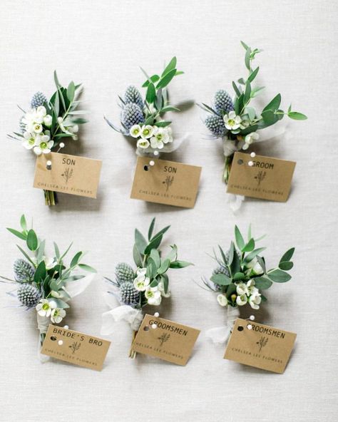 Thistle Wedding boutonnières #weddingflowers #wedding #weddingideas #weddingplanning Diy Boutonniere, Thistle Wedding, Blue Notes, Fall Green, Wedding Corsage, Button Holes Wedding, Wedding Boutonniere, Hippie Wedding, Vintage Outdoor