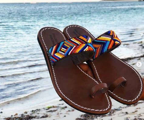 Maasai Sandals Kenya, Traditional Brown Beaded Sandals, Beaded Sandals African, Maasai Bracelet Kenya, Multicolor Leather Beaded Flip Flops, Fancy Sandals, Designer Slippers, Comfortable Slippers, Leather Sandals Handmade