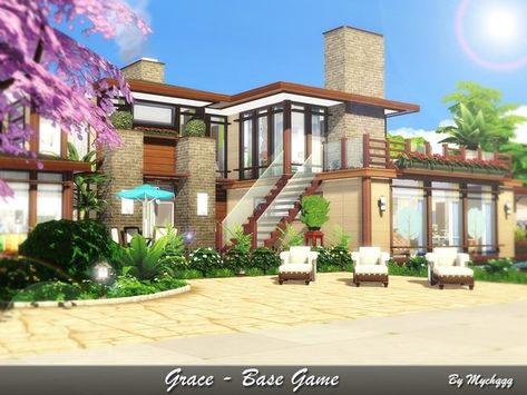 MychQQQ's Grace - Base Game Base Game Lots Sims 4, Sims 4 Community Lots Base Game, Sims 4 Cc Houses Download Base Game, Sims 4 Base Game House Download, Sims 4 Houses Download Base Game, Sims 4 Lots Base Game, Sims Hairstyles, Honeymoon House, Lotes The Sims 4