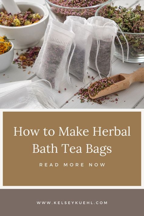 Make Your Own Tea Bags, Shower Tea Bags, Tea Bags For Bath, Crafts With Tea Bags, Tea Bag Bath Soak Diy, Reusable Tea Bags Diy, Tub Tea Recipes, Bath Tea Bags Diy Recipes, Herbal Bath Tea Recipes