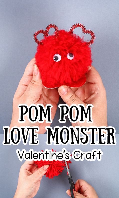 Pom Pom Valentine Love Monster Craft - In The Playroom Love Monsters, Yarn Monsters, Fun Valentines Day Ideas, Monster Craft, Monster Coloring Pages, Love Monster, Valentine Crafts For Kids, Pom Pom Crafts, Toilet Paper Roll Crafts