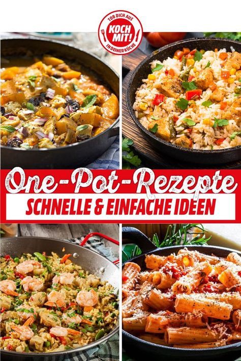 Lecker, schnell zubereitet und mit wenig Aufwand verbunden – das sind unsere One-Pot-Gerichte. Hier findest du eine bunte Auswahl an Rezepten mit und ohne Fleisch. One-Pot-Gerichte sind ideal, wenn du viel Aufwand in der Küche scheust. Für diese Rezepte brauchst du nämlich garantiert nur einen Topf. Das bedeutet weniger Abwasch. Wenn du zudem einen praktischen Zerkleinerer für Gemüse hast, kannst du dir sogar noch mehr Arbeit sparen. One Pot Recipes, One Pot Pasta, One Pot Meals, One Pot, Pot Recipes, Pasta, Ethnic Recipes