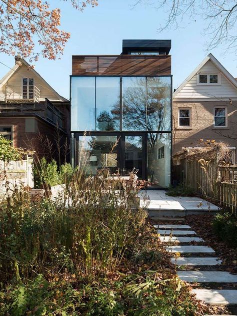 Three-story contemporary renovation in Toronto: 142 Kenilworth Toronto Houses, Modern Roofing, Houses Design, 1930s House, Modern Renovation, Rear Extension, Glass Walls, Design Exterior, Contemporary House Design