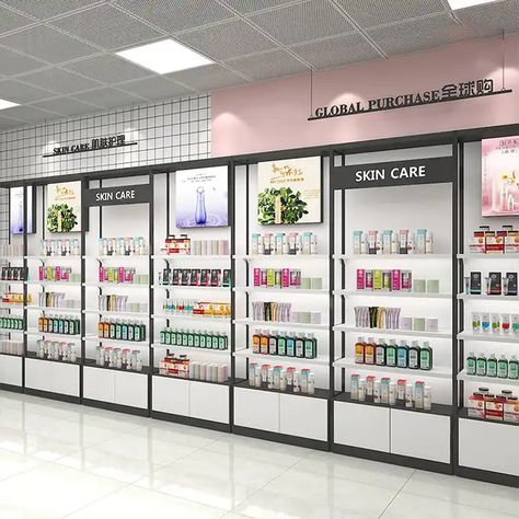 Store Cosmetics Design, Shop Shelves Design, Cosmetic Shop Interior Design Shelves, Cosmetic Shop Design Ideas, Cosmetics Interior Design, Store Shelves Design Shop Displays, Cosmetic Store Design Interiors, Cosmetics Shop Design Store Interiors, Beauty Supply Store Design