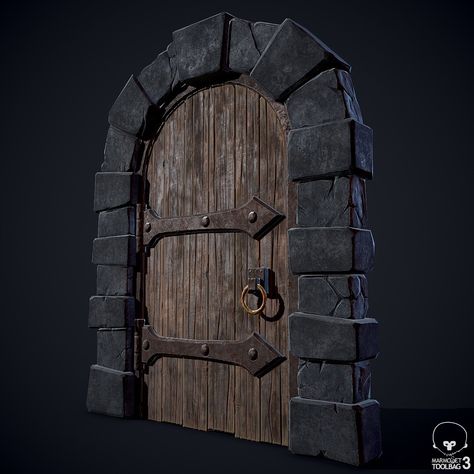 Medieval Door Diy, Medieval Door Concept Art, Dungeon Door, Fantasy Door, Pbr Material, Cthulhu Tattoo, Dungeon Room, Medieval Door, Castle Doors