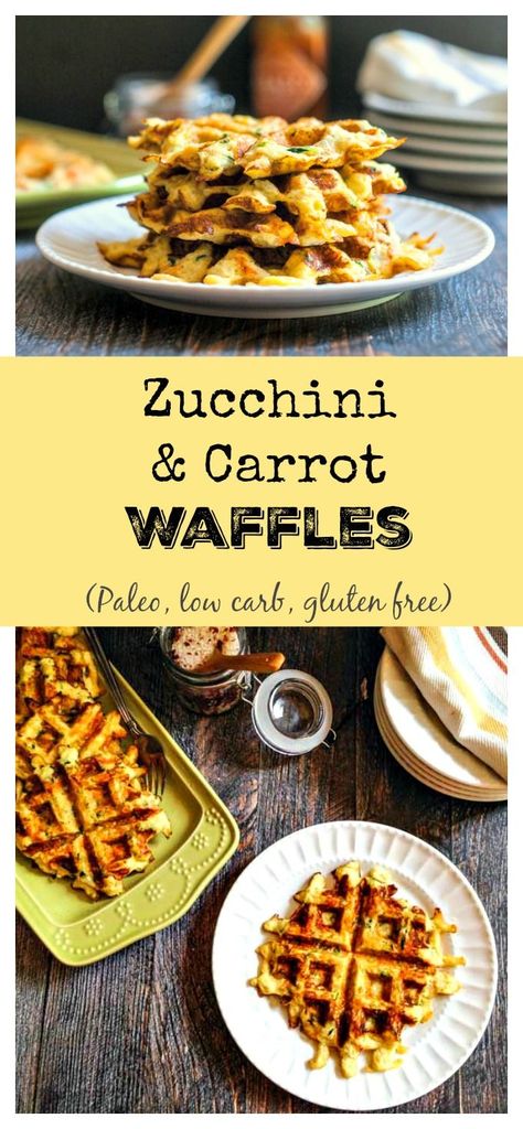 These Paleo zucchini & carrot waffles are quick to make and taste great. A… Salty Waffles, Carrot Waffles, Spiral Zucchini, Ideas For Snacks, Zucchini Waffles, Making Waffles, Paleo Breakfast Easy, Paleo Zucchini, Zucchini Carrot