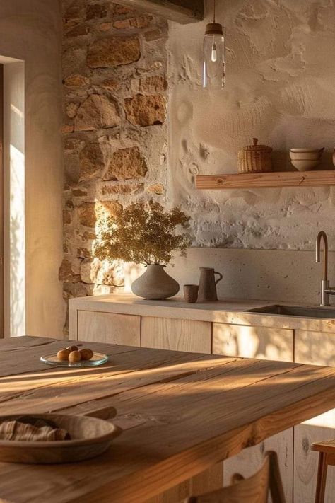 Italian Minimalism Interior, Italian Farmhouse Interior, Rustic Cottage Kitchen Ideas, Kitchen Picture Ideas, Limestone Cottage, Italian House Interior, Kitchen Elevation, Italian Farmhouse, Limestone Wall