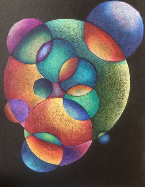 "Orbital" by Susan Peters. 8"x10" Colored Pencil , unframed. Abstract Art With Pencil Colours, Abstract Coloured Pencil Art, Abstract Color Pencil Drawings, Colour Harmony Art, Abstract Painting Circles, Color Pencil Art Abstract, Abstract Colored Pencil Art Ideas, Color Value Painting, Abstract Pencil Drawings Inspiration