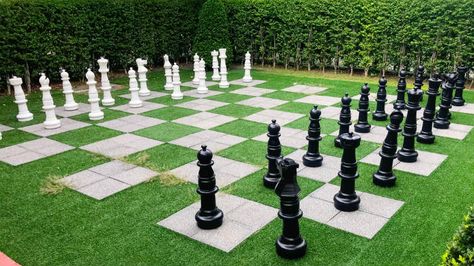 Large Outdoor Games, Life Size Chess, Giant Chess Pieces, Outdoor Chess, Medieval Chess Set, Medieval Chess, Stone Chess Set, Large Chess Set, Giant Chess