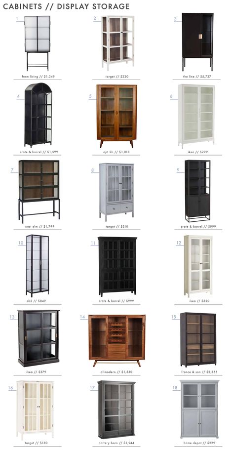 Rethink the Hutch: Storage Cabinet Roundup - Emily Henderson Narrow China Cabinet Tall, Wall Storage Dining Room, Cabinet Bookshelves, Storage Cabinet Ideas, Hutch Storage, Office Storage Cabinet, Cabinet Hutch, Small Bedroom Storage, Freestanding Bathroom Cabinet