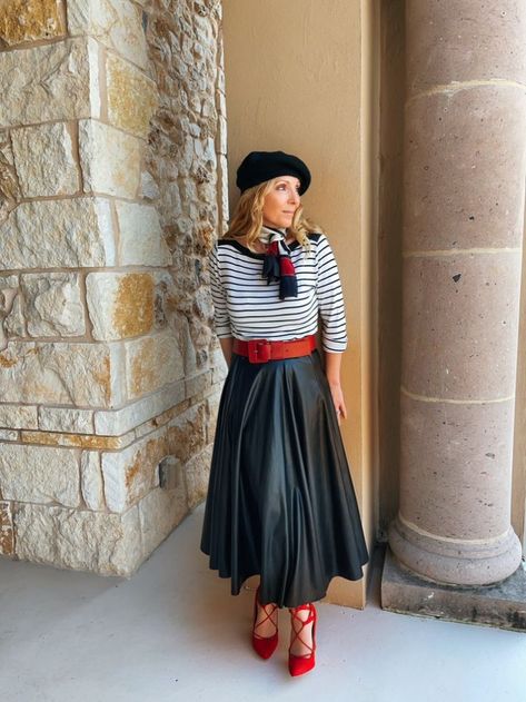 Oui to Paree! Ralph Lauren striped boat neck top with a beret & scarf gives a cute french vibe. Beret And Scarf Outfit, Neck Scarf Outfits, Neck Scarf Outfit, White Beret, Burlesque Costume, Boat Neck Top, Scarf Outfit, Hair Flip, Boat Neck Tops