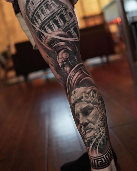 INKSAV on Instagram: “Leg sleeve by @jessem_tattoos #sleeve #ink #tattoo #inksav @inksav” Roman Realism Tattoo, Roman Leg Tattoo Men, Colosseum Tattoo Sleeve, Roman Leg Sleeve Tattoo, Roman Leg Tattoo, Roman Leg Sleeve, Leg Sleeve Tattoo Male Design, Colosseum Tattoo Design, Roman Gods Tattoo