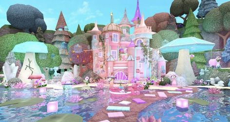 Bloxburg Mermaid House, Adopt Me Fairy House Ideas, Y2k Bloxburg House, Kawaii Bloxburg House, Adopt Me Small House Ideas, Bloxburg Beach House, Bloxburg Building, Preppy House, Blocksburg Room Ideas￼