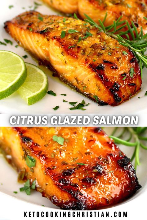 This incredibly delicious Citrus Glazed Salmon brings together the tangy freshness of citrus with the tender flakey goodness of salmon. It's perfect for a busy weeknight meal when you're short on time! #ketosalmon #glazedsalmon #salmonrecipes Salmon Dinners, Citrus Salmon, Salmon Recipes Oven, Fish Marinade, Salmon Recipes Baked Healthy, Funky Fish, Marinated Salmon, Stanley Tucci, Easy Salmon Recipes