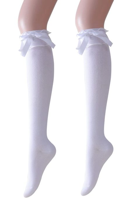 Kawaii High Socks, Bow Socks, White Knee High Socks, Frilly Socks, Ruffled Socks, Lace Socks, Tube Socks, Lace Bows, Knee Socks