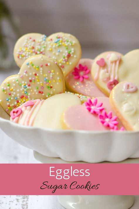 These Eggless Sugar Cookies are so delicious and easy to make. You won't even miss the eggs Sugar Cookie Recipie, Eggless Sugar Cookie Recipe, Eggless Brownie Recipe, Eggless Sugar Cookies, Raya Cookies, Assorted Cookies, Eggless Cookie Recipes, Amazing Cookie Recipes, Eggless Cookies