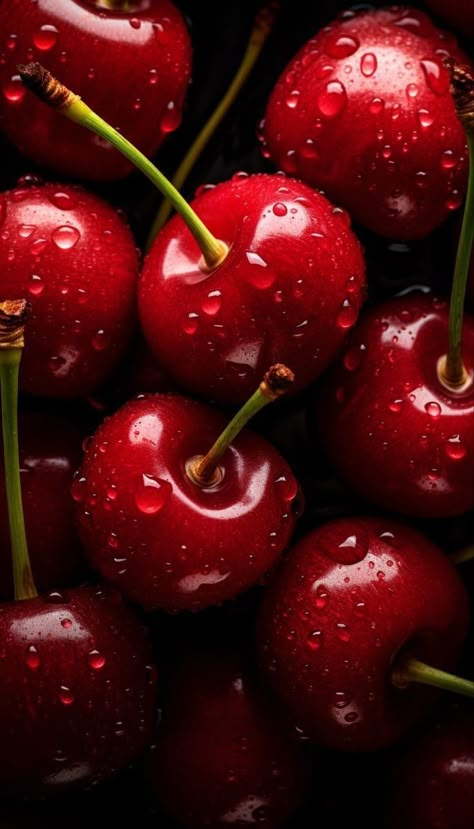 Fruit Collage, Fruits Images, Fruit Wallpaper, Fruit Photography, Beautiful Fruits, Fresh Cherries, Freshly Picked, Water Droplets, Fruit And Veg