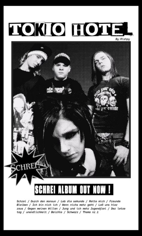 Poster about Tokio hotel Tokio Hotel Poster, Paramore Poster, 2000s Posters, Hotel Poster, Thirteen Movie, Grunge Posters, Y2k Posters, Tokyo Hotel, Repost If