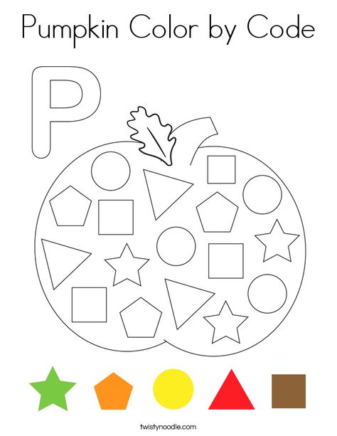 Pumpkin Color by Code Coloring Page - Twisty Noodle Shape Pages For Preschool, Fall Theme Worksheets Preschool, Pumpkin Color Matching, Fall Coloring Activities, Color By Number Fall Printable Free, November Pre K Activities, Fall Art Preschool Activities, Fall Worksheets Preschool, Fall Worksheets For 1st Grade