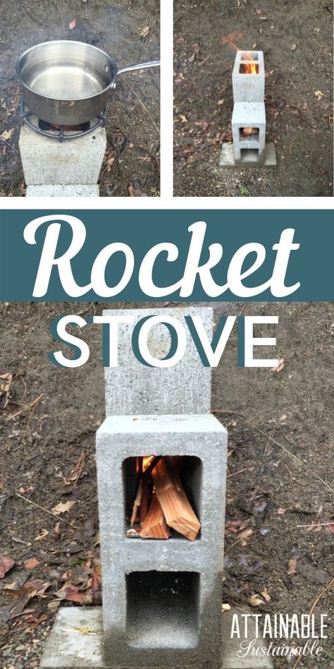 A concrete block rocket stove is easy to make. Consider this method when you’re ready to learn build a rocket stove for outdoor cooking. Perfect for camping or power outages. Concrete Blocks Diy, Build A Rocket, Diy Rocket Stove, Sustainable Diy, Diy Rocket, Cinder Blocks, Outdoor Stove, Rocket Stove, Outdoor Oven