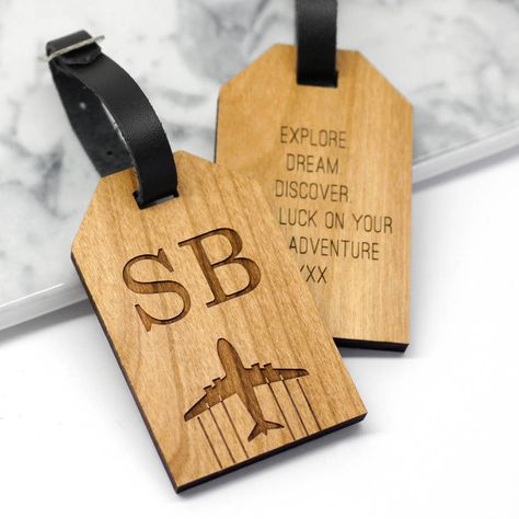 Personalised Wooden Initial Luggage Tag Personalized Wooden Letters, Wooden Initials, Travel Tags, Personalized Luggage, Wooden Tags, Personalized Letters, Black Gift Boxes, Personalized Tags, Tag Design