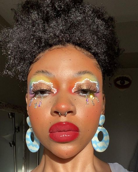 they/them/she 🤎 on Instagram: “only rainbows 🌈 after rain 🌧 plus the prettiest earrings ever from @blush.daisy - - - - - - - - #explore #explorepage #makeup…” Rainbow Blush Makeup, Rain Makeup, Rainbow Blush, After Rain, Pretty Earrings, Blush Makeup, Face Art, Makeup Ideas, Carnival Face Paint