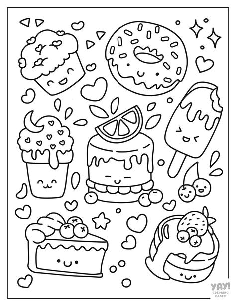 Kawaii Coloring Pages Free Printable, Mandala Disney, Procreate Kawaii, Kawaii Coloring Pages, Kawaii Sweets, Chibi Coloring Pages, Hello Kitty Colouring Pages, A Coloring Page, Food Coloring Pages