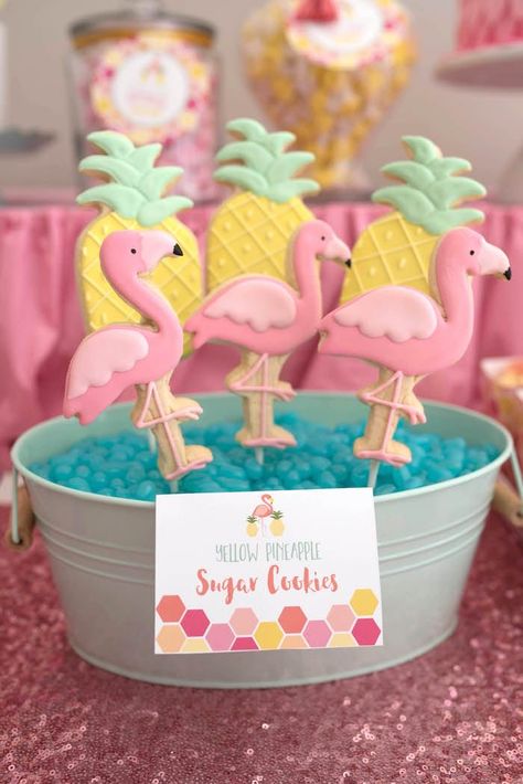 Who knew pink flamingos would be a hit this year. Check out these party inspirations and see why the gorgeous bird is this year's party trend! Have a blast! Pineapple Sugar Cookies, Flamingle Party, Pineapple Sugar, Flamingo Pool Parties, Pink Flamingo Party, Flamingo Themed Party, Flamingo Baby Shower, Pineapple Birthday, Pineapple Party