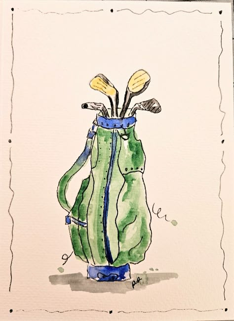 Watercolor Cards For Men, Golf Painting Easy, Golf Club Art Drawings, Golf Watercolor Card, Golf Watercolor Painting Easy, Golf Watercolor, Golf Course Watercolor, Golf Painting, Diy Watercolor Cards