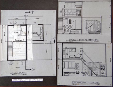 Residential Design with a Loft Floor Plan Cross Sectional Elevation Longitudinal Elevation  By:  DCG Longitudinal Section Architecture, Sectional Elevation, Mezzanine Floor Plan, Architect Data, Small Loft Apartments, Loft Floor Plan, Residential Building Plan, Longitudinal Section, Loft Floor